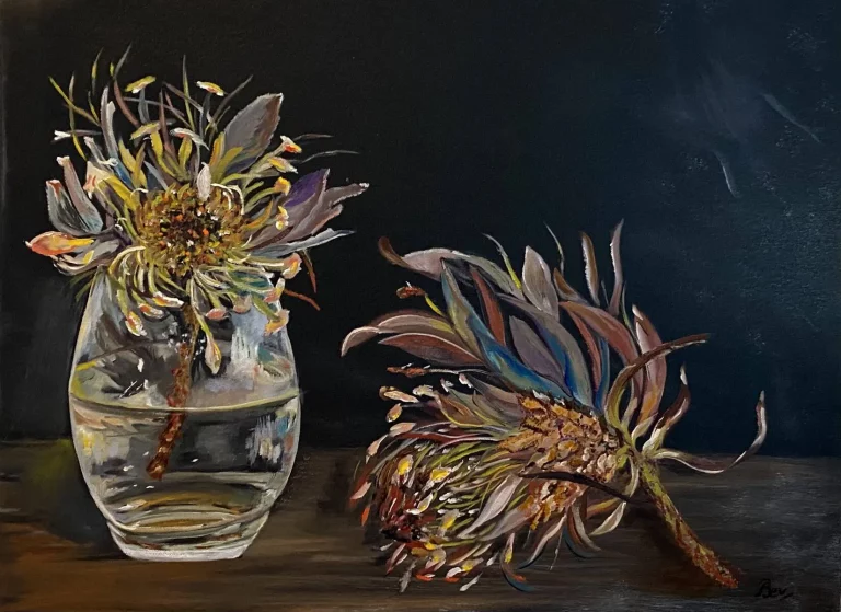 Oil_painting_of_Protea_in_vase_and_loose-8623666